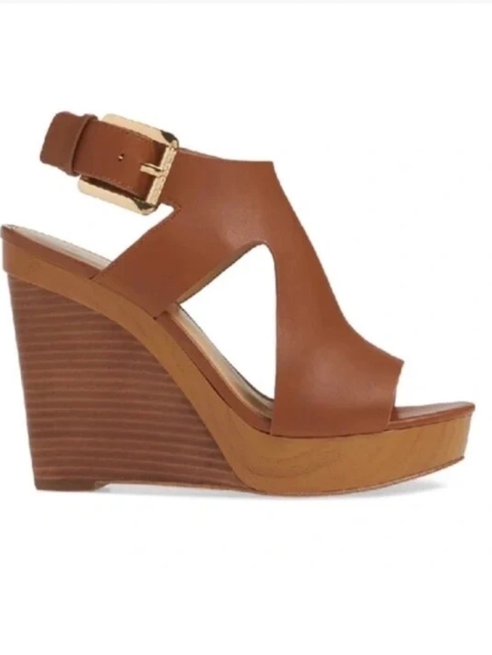 Michael Kors Josephine Leather Wedge Sandals Size 7.5 - Picture 3 of 11